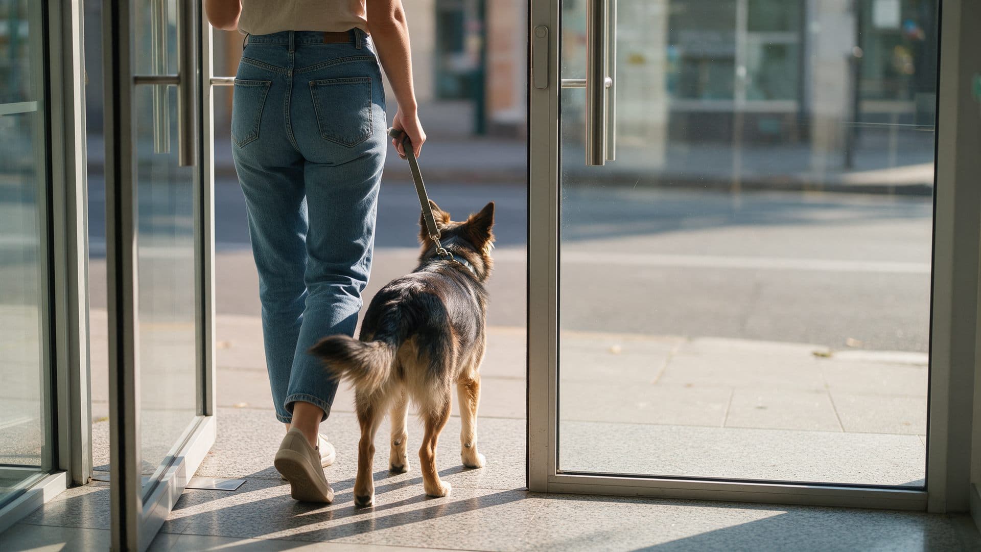 Perro y su dueña saliendo satisfechos de la clínica veterinaria de Ourense