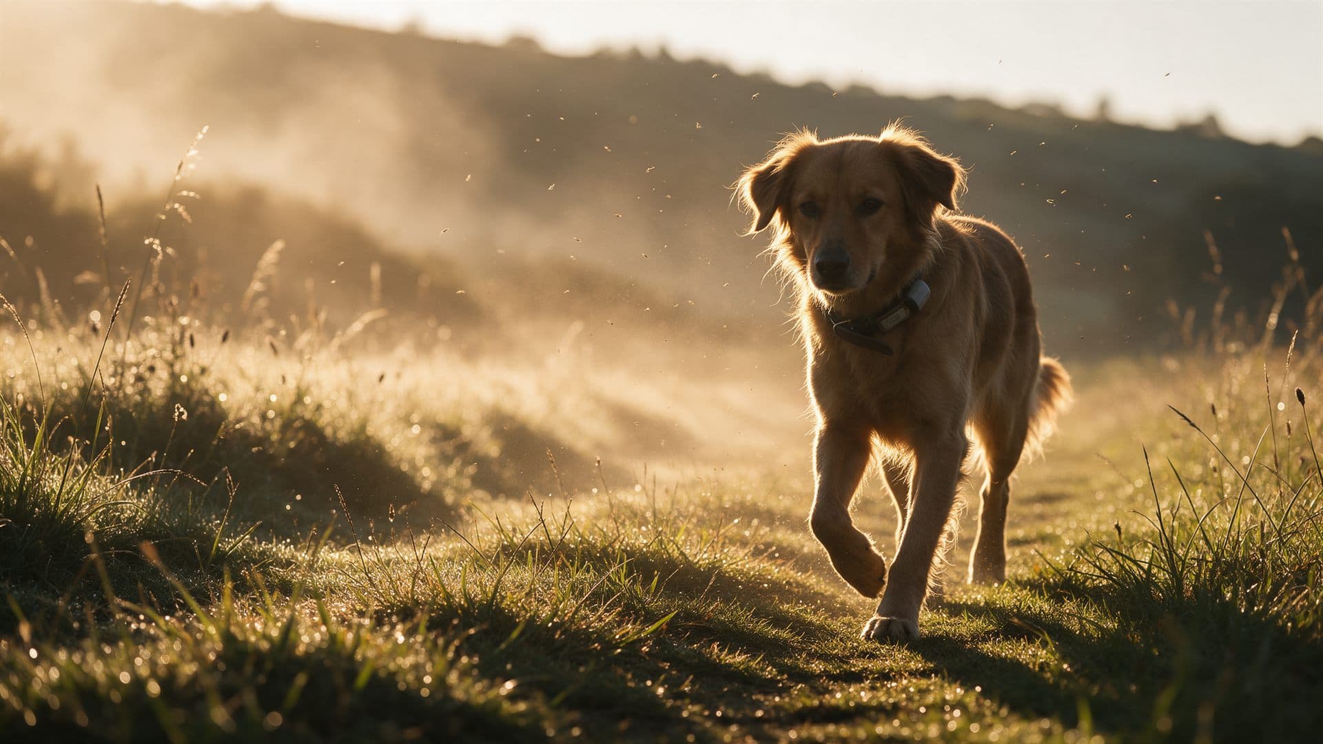 Perro paseando protegido frente al flebótomo en Ourense