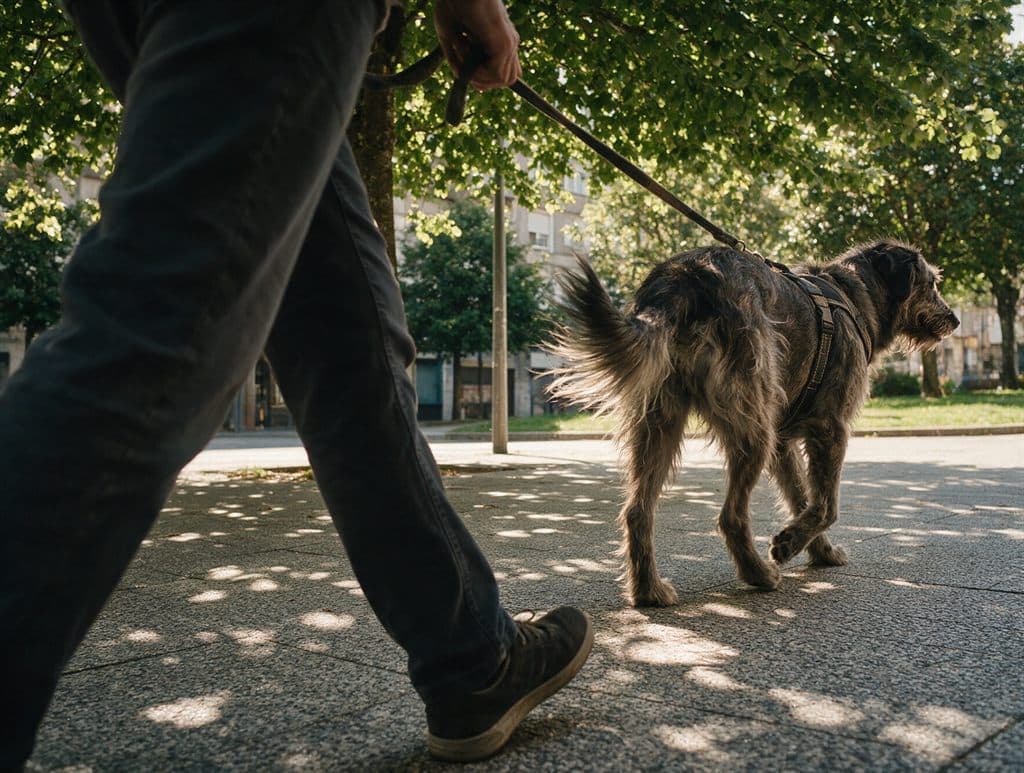 Dueño paseando a su perro con seguro de responsabilidad civil en Ourense