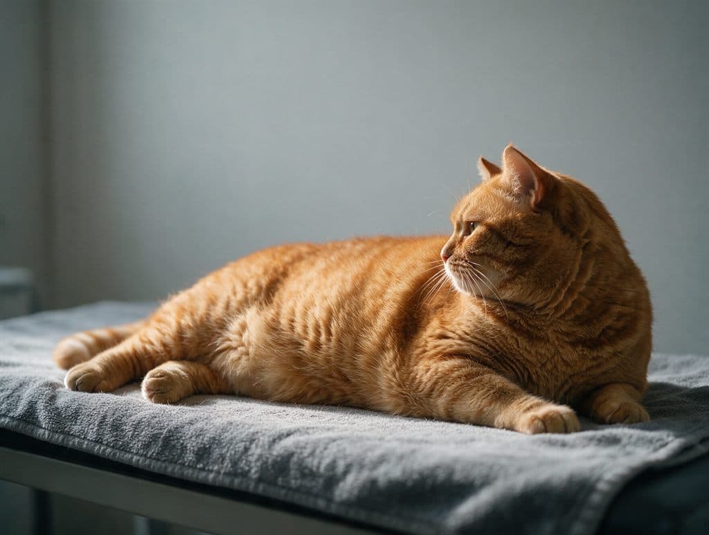 Gato con sobrepeso durante su revisión nutricional en Ourense