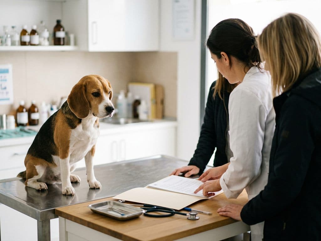 Veterinaria revisando con una clienta los trámites de viaje de su perro en Ourense