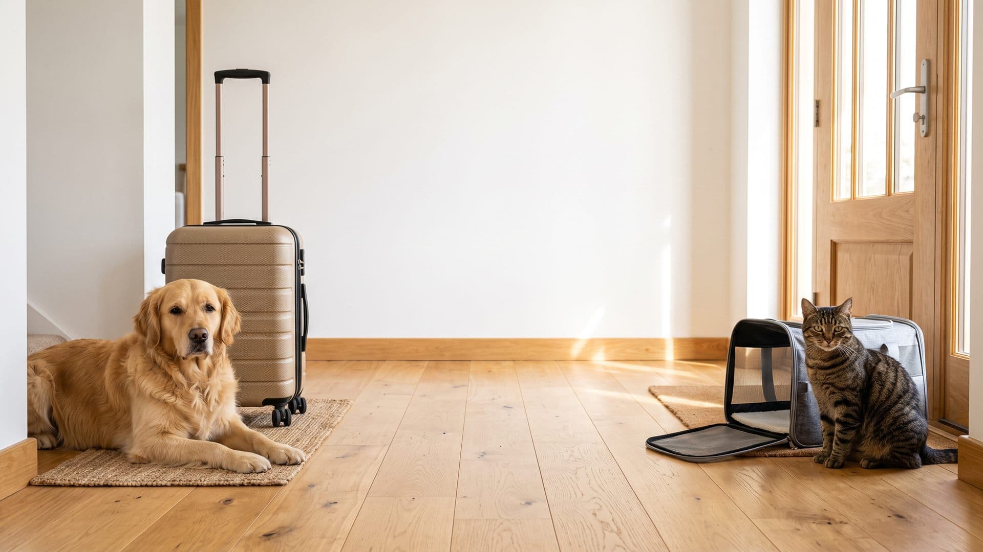Perro y gato listos para salir de viaje con sus dueños desde Ourense
